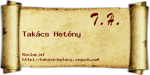 Takács Hetény névjegykártya
